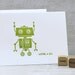 Robot Letterpress Folded Note Card Set - Fathers Day, Geekery - Cute Robot Illustration, Chartreuse Green (Set of 3)