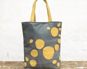 Summer Canvas bag, MINI Tote, Purse, Market Tote, Beach bag, Everyday tote for women - yellow grey