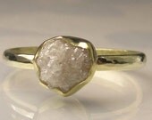 Raw White Diamond Engagement Ring - 18k and 14k Yellow Gold