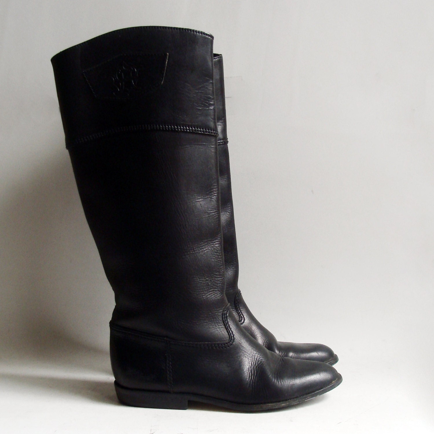 boots 5.5 / black leather boots / 80s 1980s boots / riding boots / tall boots / equestrian / vintage boots 5.5