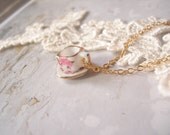 Teacup necklace, teacup bridesmaid necklace, tea cup necklace, vintage style pendant, tea cup & saucer necklace