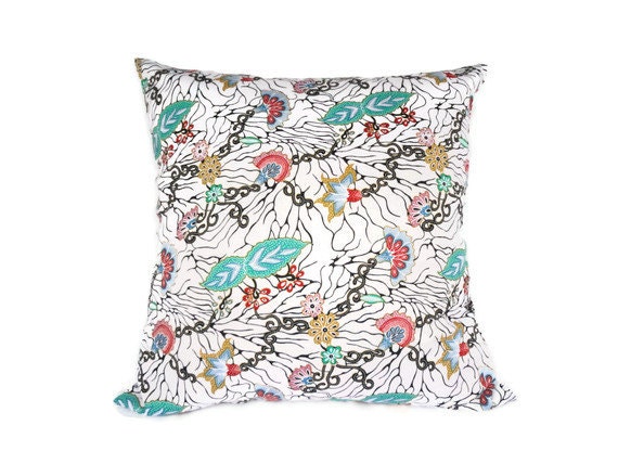 Indonesian Batik, 16" x 16", Pillow Cover, Gray, White, Teal