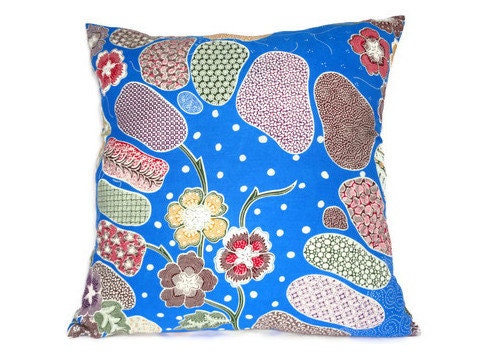 Indonesian Batik, 16" x 16", Pillow Cover, Blue