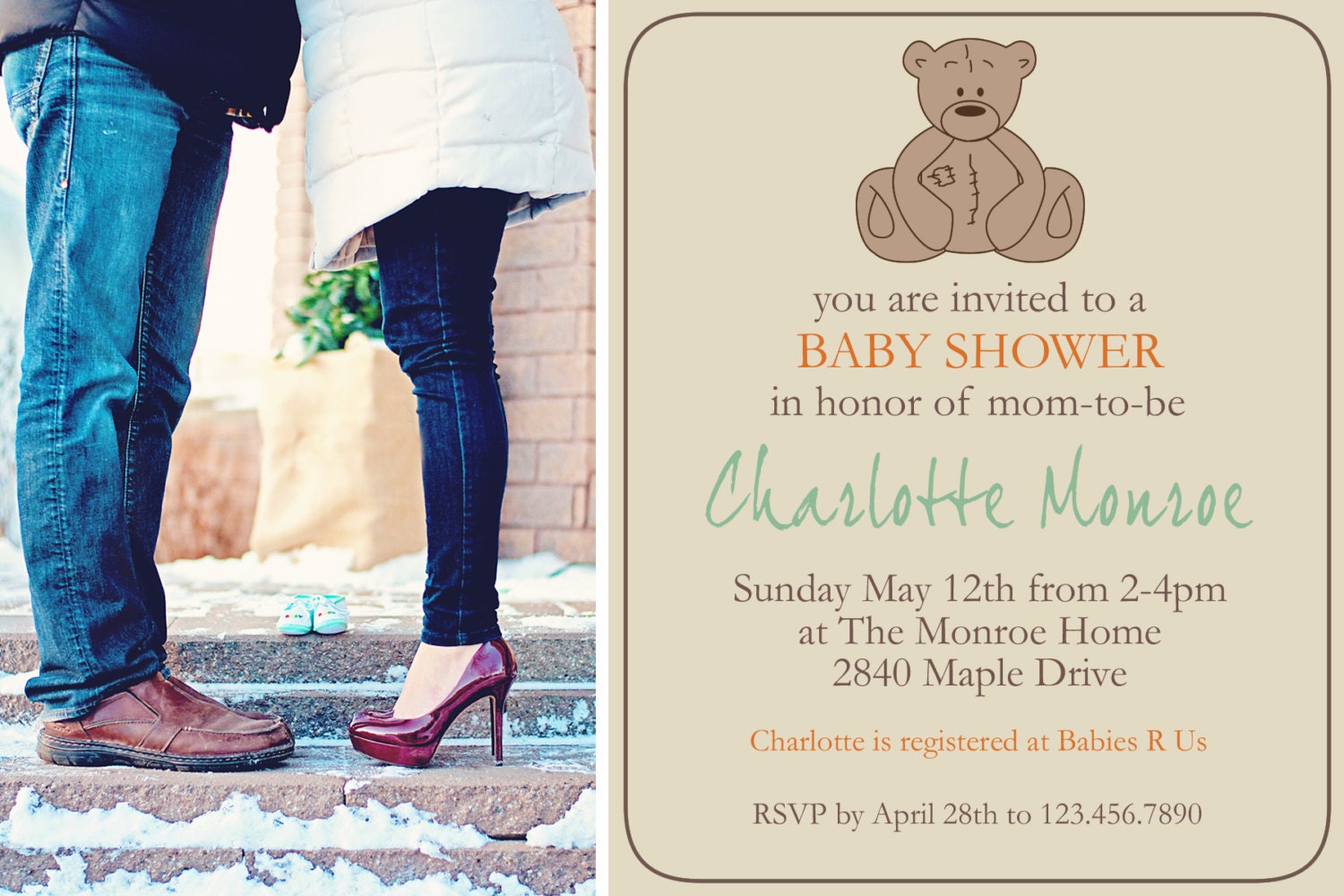 Teddy Bear Gender Neutral Baby Shower Invitation Card - You Print - 4x6 or 5x7