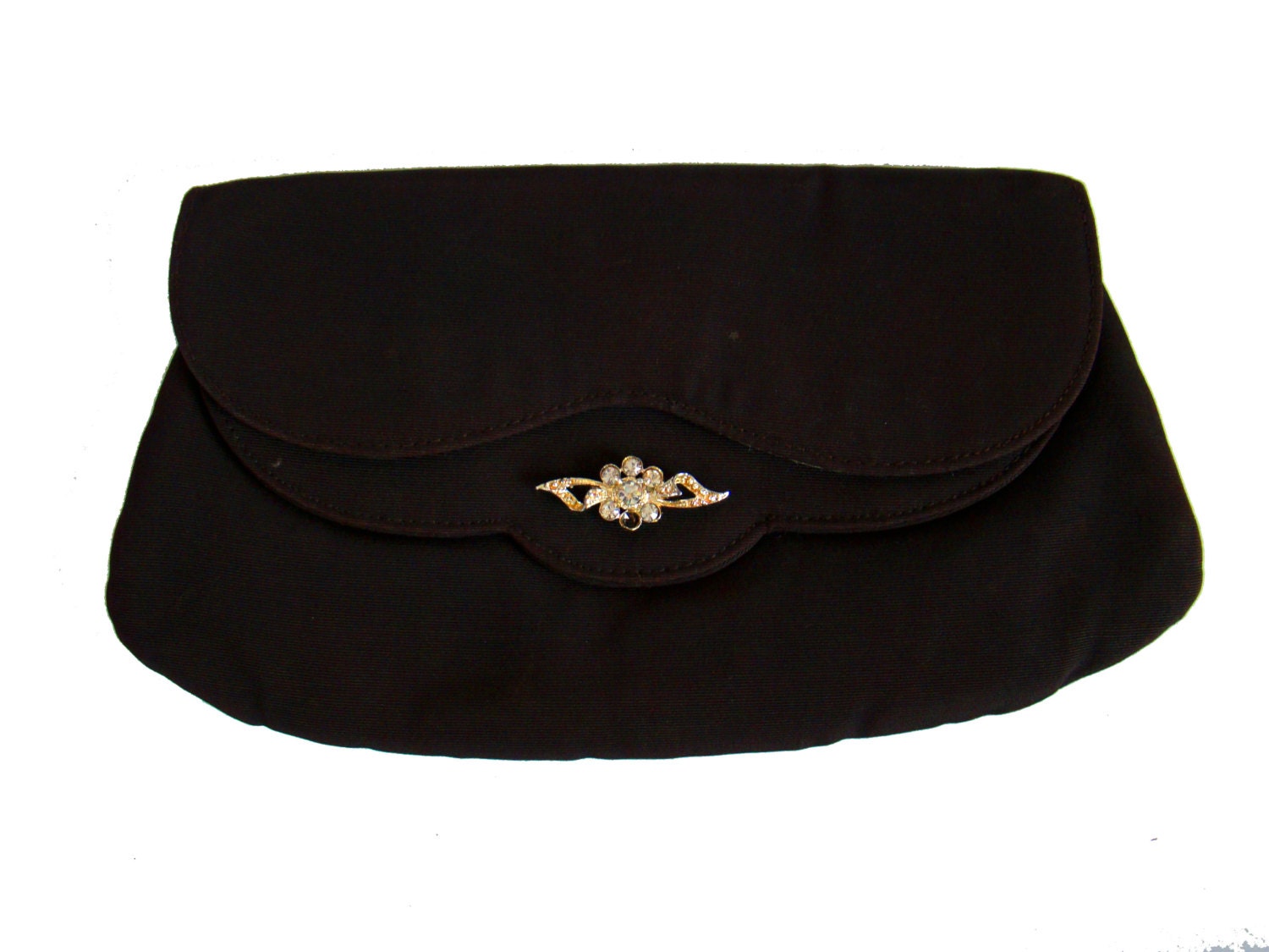 Vintage 50s 60s Brown Scalloped / Embellished Clutch
