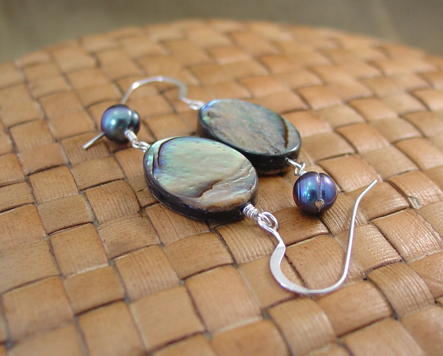 Paua Shell and Freshwater Pearl Sterling Silver Earrings