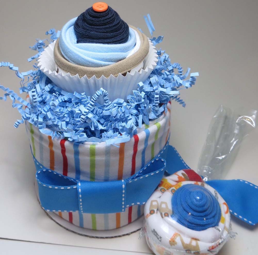 Baby Boy Diaper Cake and Onesie Lollipop Baby Shower Gift Set