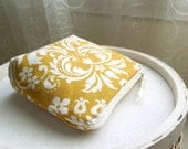 Mustard Yellow Floral Coin Purse Zipper Pouch