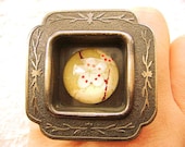 Japanese Chiyogami Ring Vintage Door Pull Chiyogami Paper Statement Ring Plum Blossom