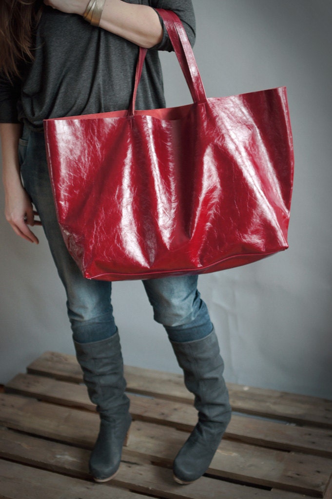 Red  Oversized Tote Bag, every day tote bag SALE