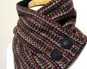 Neck Warmer Scarf in Red, Gold, Pink and Black Mingle with Black Buttons