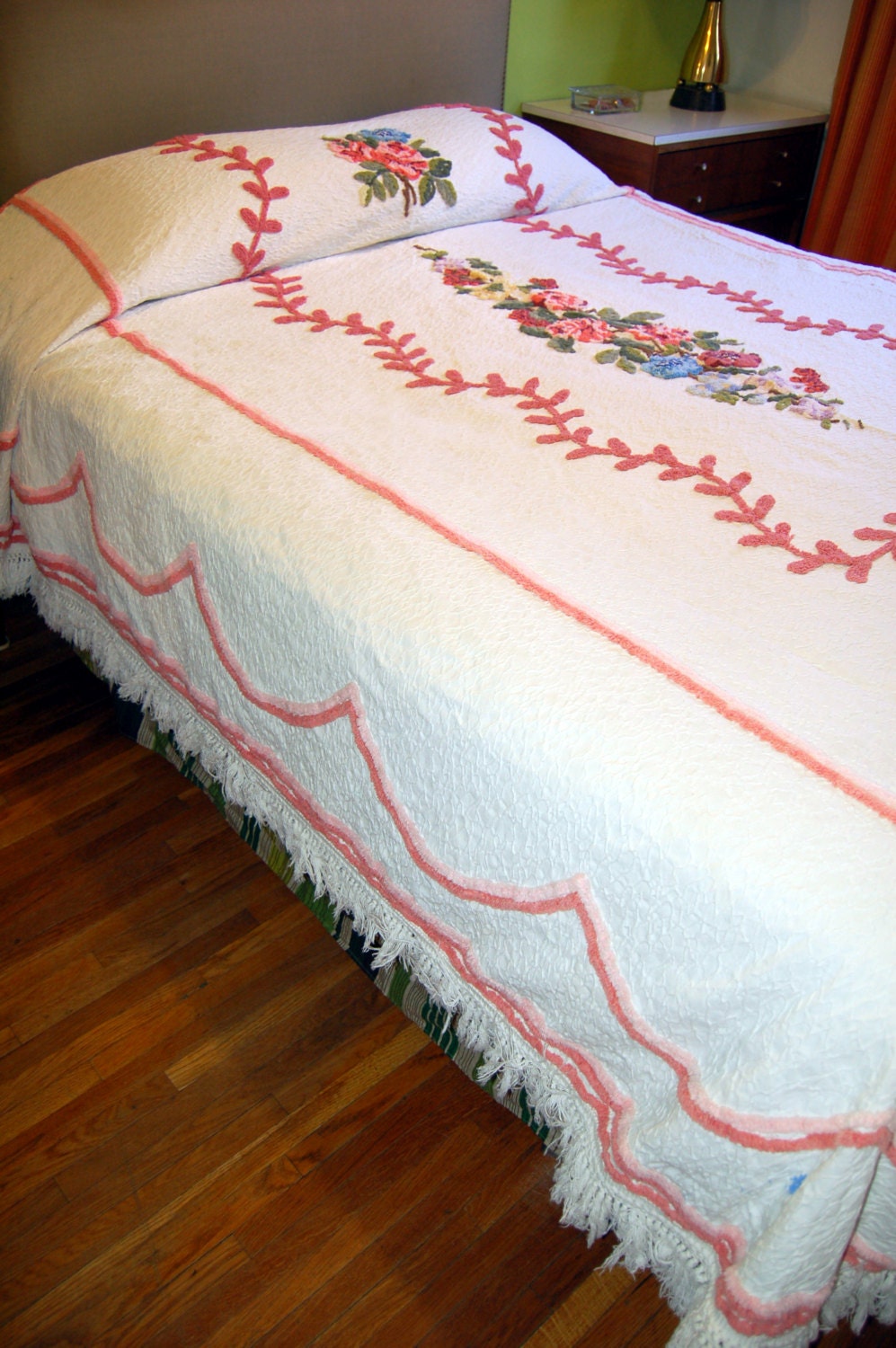 1950s Floral Chenille Bedspread Duvet Bed Cover