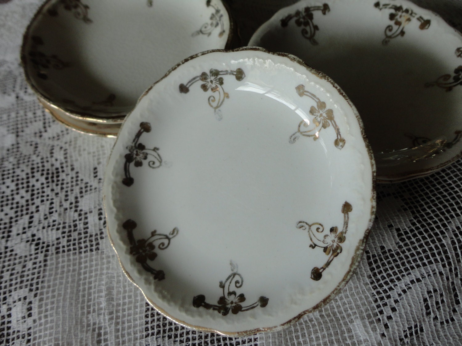 Vintage Butter Patty Individual Dishes With Gold Flowers