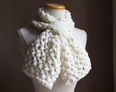 Knit bow scarf in ivory- free shipping