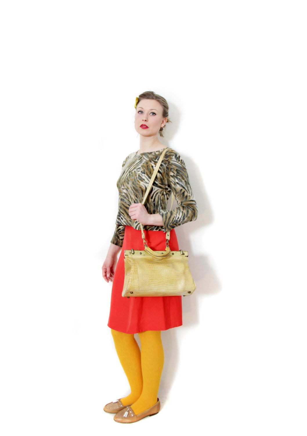 Vintage purse / Italian Buti yellow leather reptile doctor bag