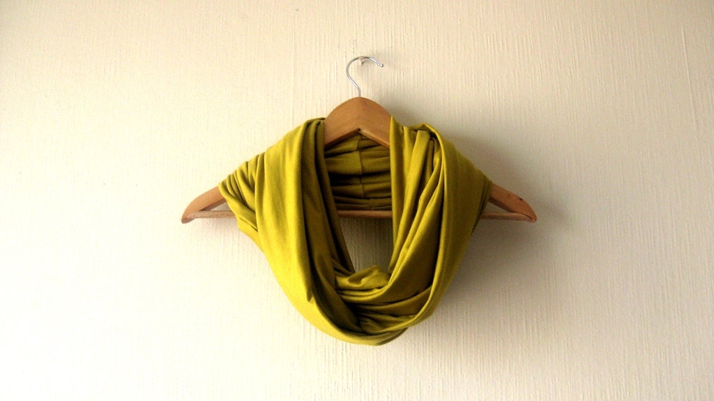 Lime Green Yellow Infinity Scarf - Delicate Spring Soft Jersey Circle Scarf Cowl Neckwarmer