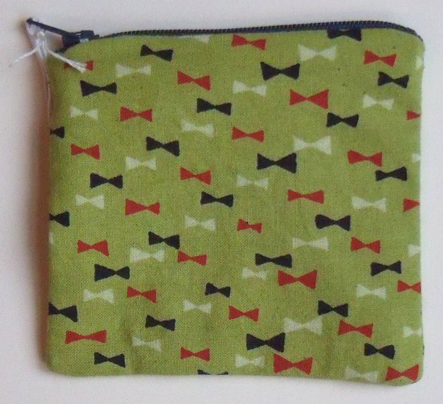 Green Geometric Bows Screenprinted Cotton Coin Purse Pouch