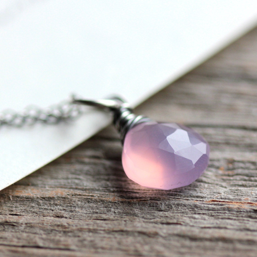Mothers Day Purple Gemstone Necklace - Chalcedony Wire Wrapped on Sterling Silver Chain - Violet Candies - Lavender Spring Patel Fashion