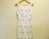 ON SALE Vintage White & Blue Embroidered Floral Wiggle Dress - XS