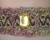 Choker Crochet With Gold and Purple Yarn and Matching Ribbon With ZigZag Woven "Ribbon" Handmade on Etsy