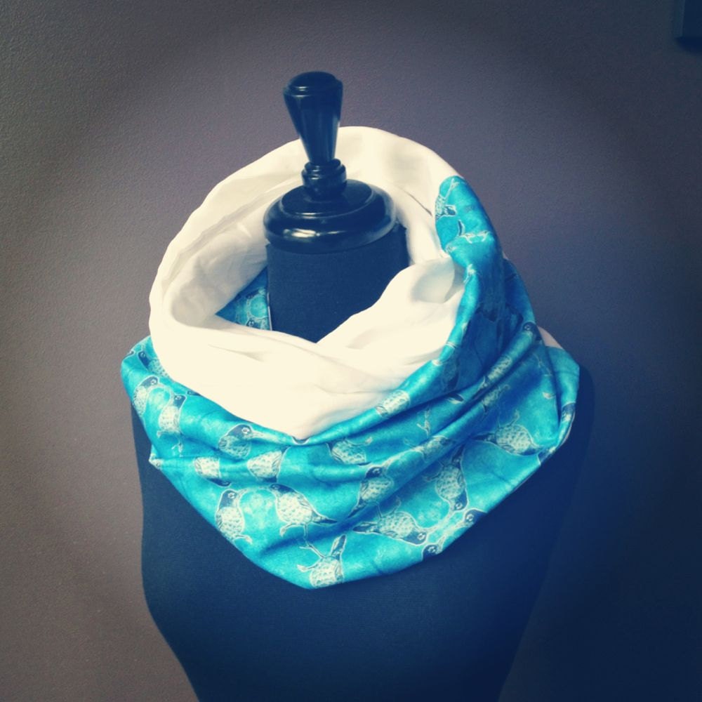 Linen Robin Art Infinity Scarf - original fabric designed by Heidi