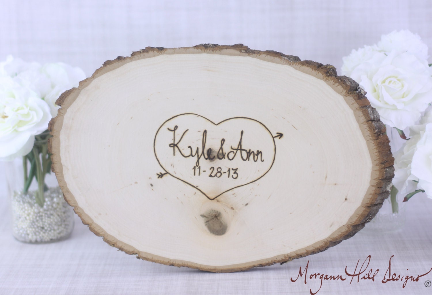 Personalized Wedding Guest Book Tree Slice Rustic Country Barn Wedding Decor (Item Number 130066)