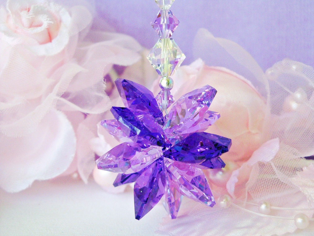 Crystal Suncatcher Rear View Mirror Car Charm Swarovski Violet and Blue Violet Crystal Car Accessory