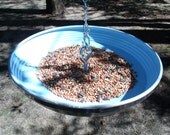 Upcycled Sky Blue Birdfeeder - 1961 - 1962 Ford Galaxie Hubcap Bird Feeder - Chrome Feeder