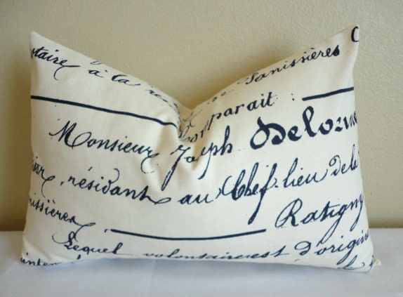 SINGLE LUMBAR 12 X 18 Pillow Cover // Penmanship Navy and Natural
