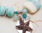Lampwork Bracelet and Earrings Beaded Jewelry Ocean Beach Shell Silver Starfish Turquoise Ivory  'Summer Beach'