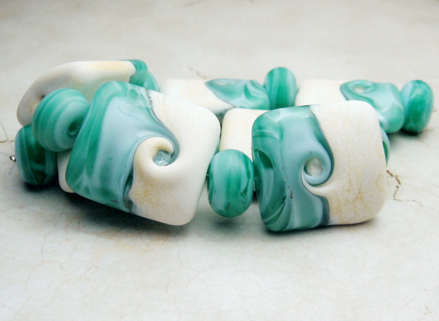 Handmade Lampwork Glass Nugget Beads, Ocean Bead Set, Beach Beads, Waves, SRA, Made to Order