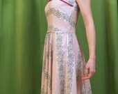 VTG 1950s 2-piece red, white, grey stripe dress