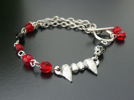 SALE Asymmetrical Gothic Vampire Boho Bracelet Single Wrap Wrist Jewelry Bohemian Jewelry Red Black Noir Victorian Gothic Jewellery Chic