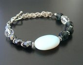 SALE Opalite Boho Bracelet Asymmetrical Bohemian Jewelry Gothic Jewellery Black Chic Wrap Wrist Beaded