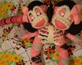 Skeleton Sock Monkey - Two Headed - Gigi and Georgia - Pink - Argyle - Double Headed - Conjoined Twins - Skeleton - Hot Pink