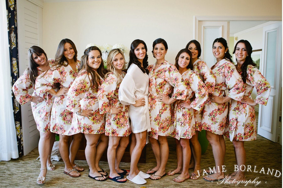 SALE 10 Bridesmaids Robes Kimono Crossover Robe Perfect bridesmaids gift, getting ready robes, Bridal shower favors, Wedding photo prop