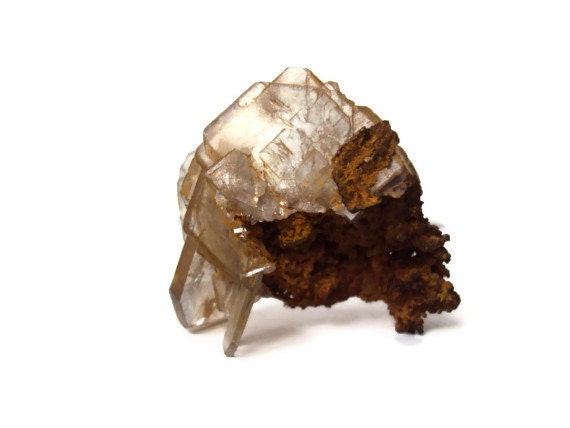 Barite Crystal on Dolomite, Gemstone Specimen, White Barite from Cerro Warihuyn, Miraflores, Peru, Collector's Cabinet Piece