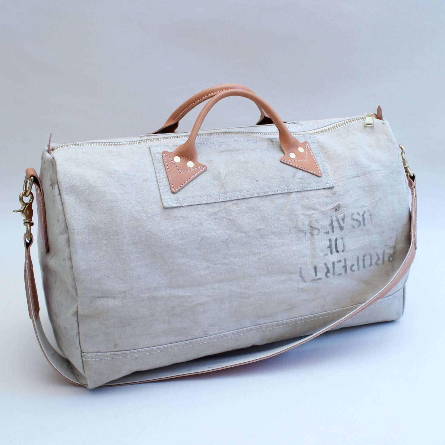 Large Vintage / Repurposed 1960-1970s Decommissioned Military Mailbag Duffel / Weekender Bag