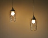 Pair of ATLAS Strong Shoulder MASON Jar Pendant Lights - Upcycled Hanging Lighting Fixtures featuring Antique Canning Jars - BootsNGus Lamps