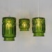 Green Stars and Moons - 3 Upcycled Hanging Pendant Lighting Fixtures made from Vintage Green Glass Kitchen Canisters - OOAK BootsNGus Lamps