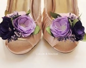 Dark purple, lavender and baby pink bouquet style shoe clips. MEG. Customizable colors by Chloe and Maddie