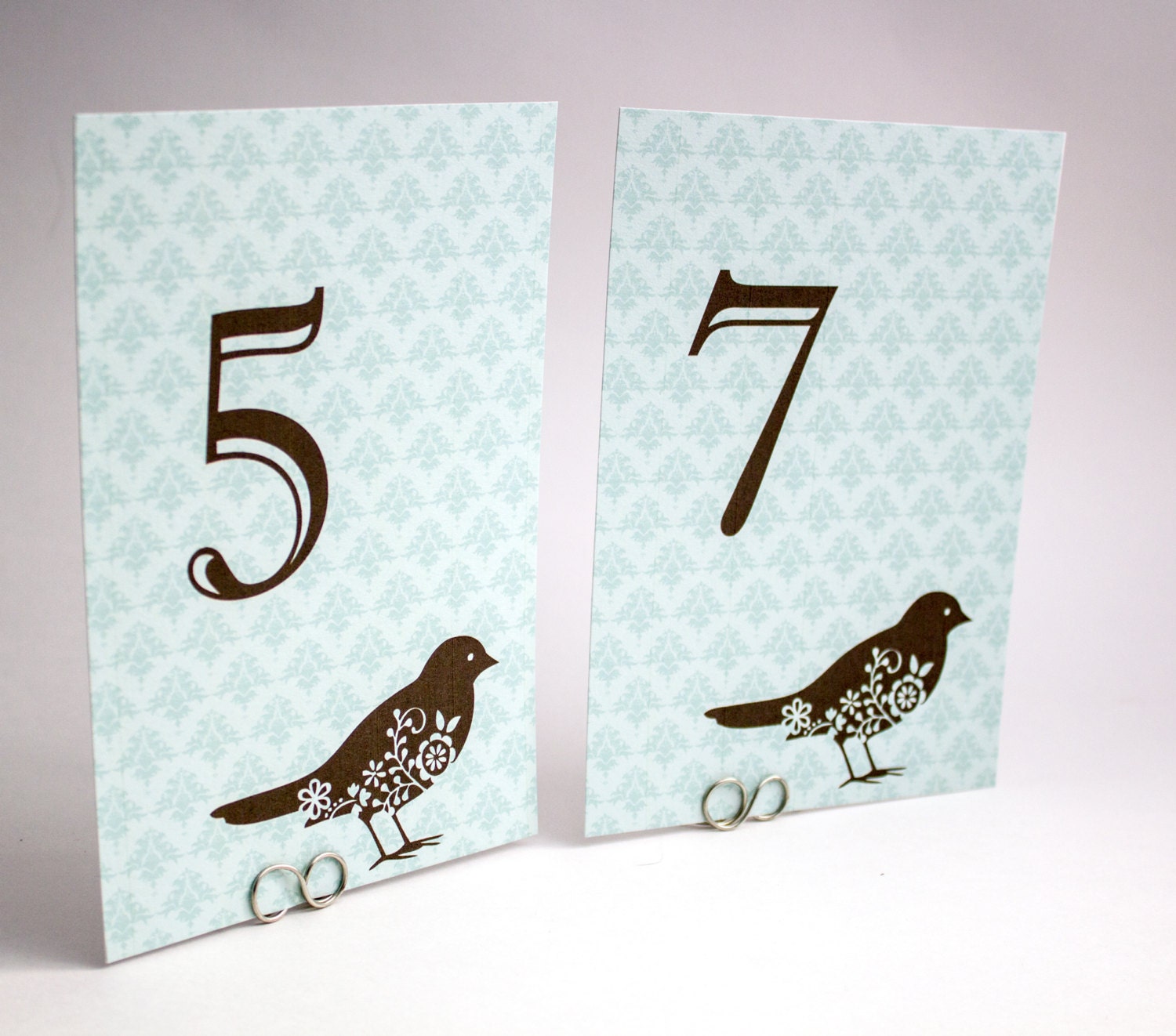 Shabby Chic Birds Wedding Table Number Cards - Mint Green