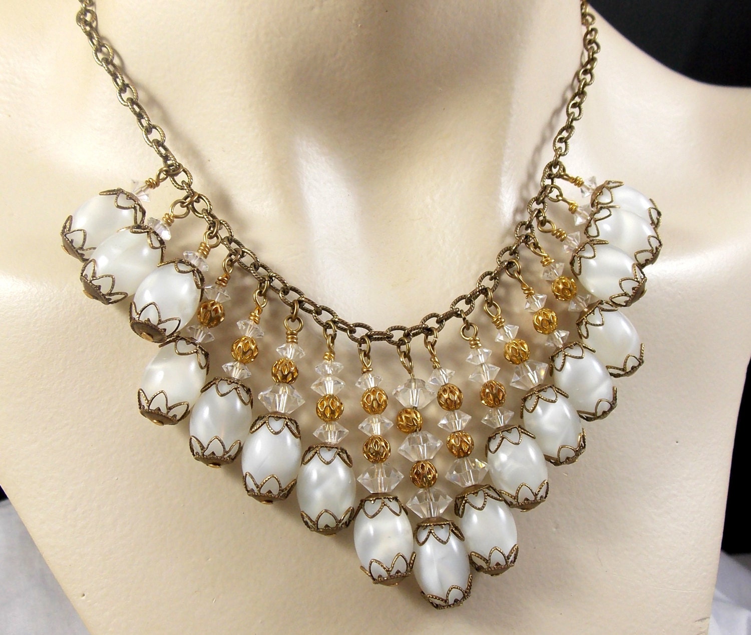 Vintage Bride Festoon Style Beaded Necklace and Earrings