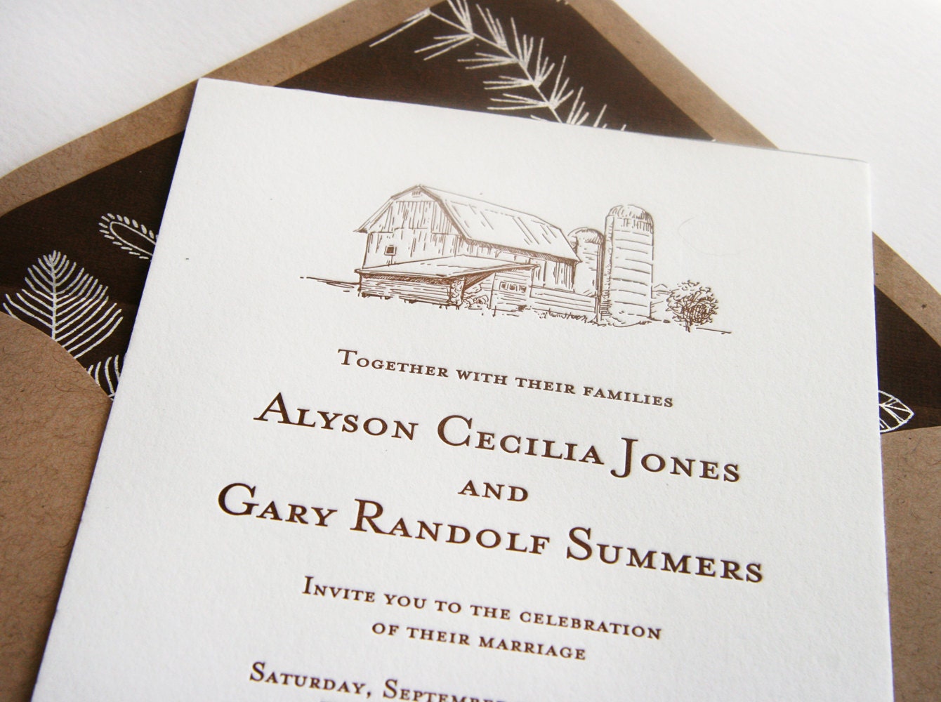 Letterpress Wedding Invitation Set - Barn