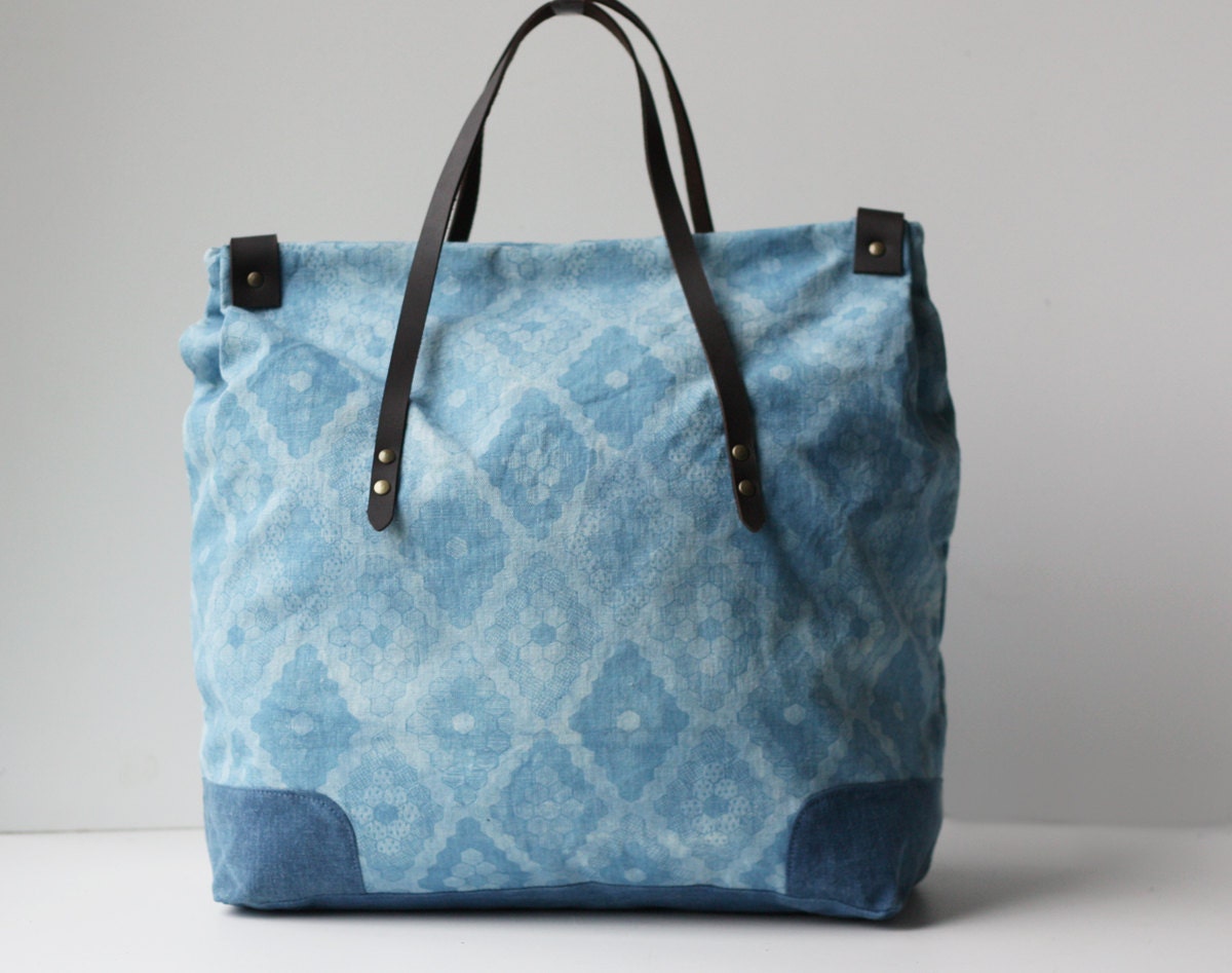 Indigo Dyed One of a Kind Organic Weekend Bag: no.5