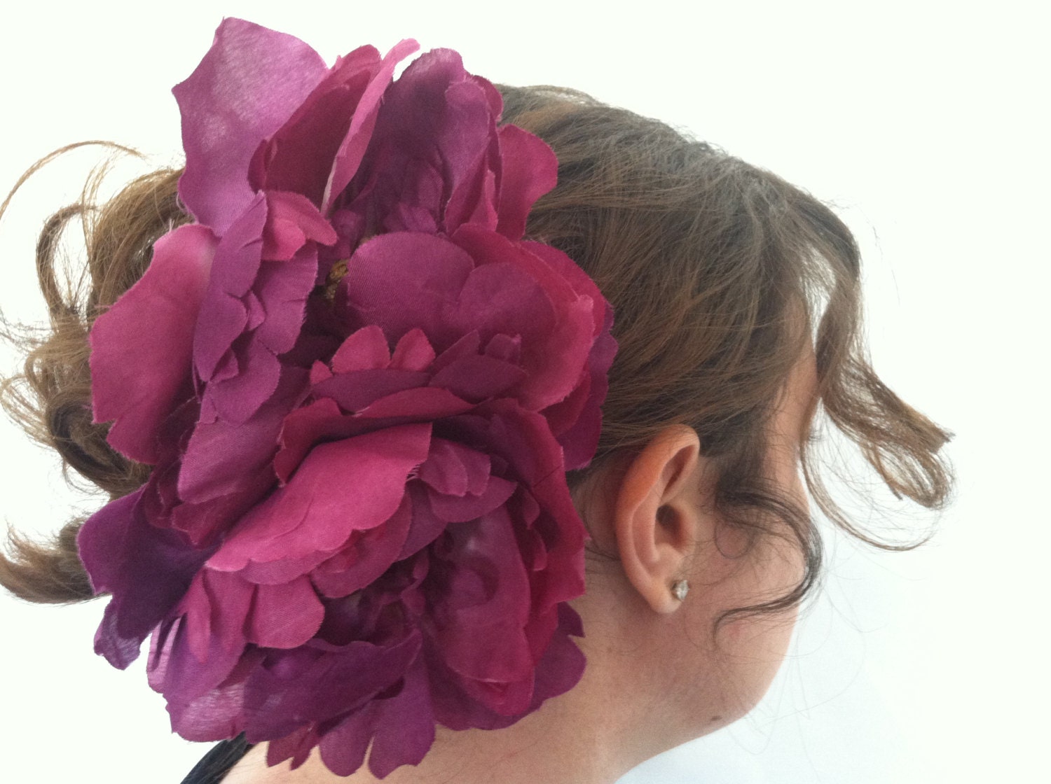 large purple peony hair clip