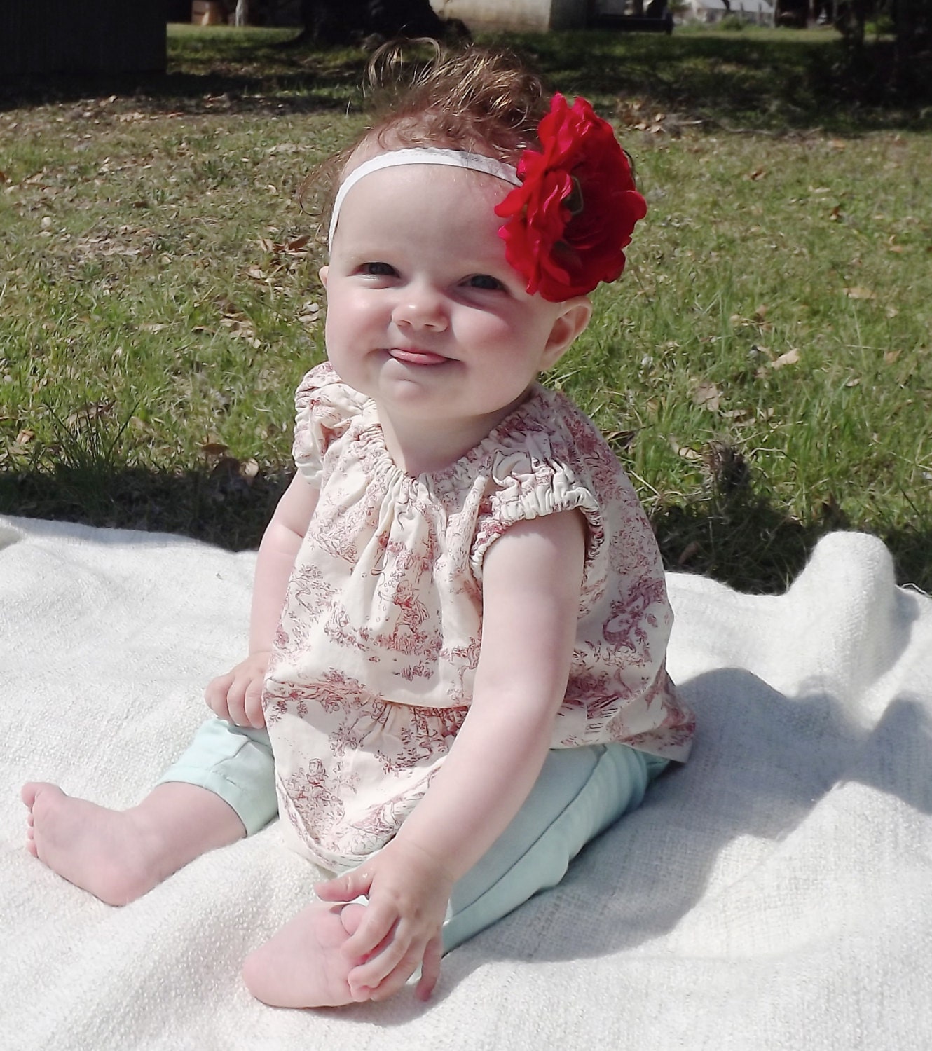 Cranberry, and Cream Peasant Blouse