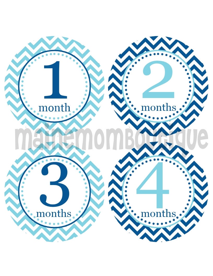 Monthly Baby Boy Onesie Stickers Blue Chevron FAVORITE New Mommy Gift
