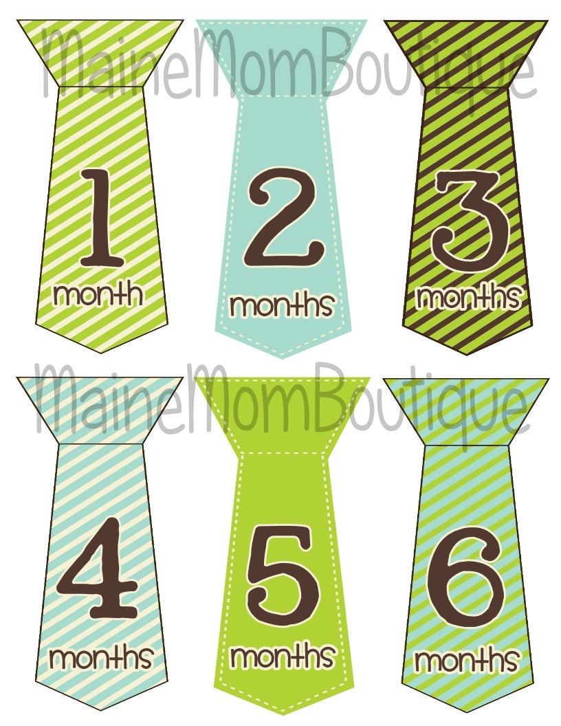 ON SALE Monthly Baby Boy Onesie Stickers Tie Green Blue Brown New Mom Gift Uncut