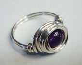 Amethyst Ring - Purple Ring - Amethyst Gemstone and Sterling Silver Wire Wrapped Ring - February Birthday - February Birthstone